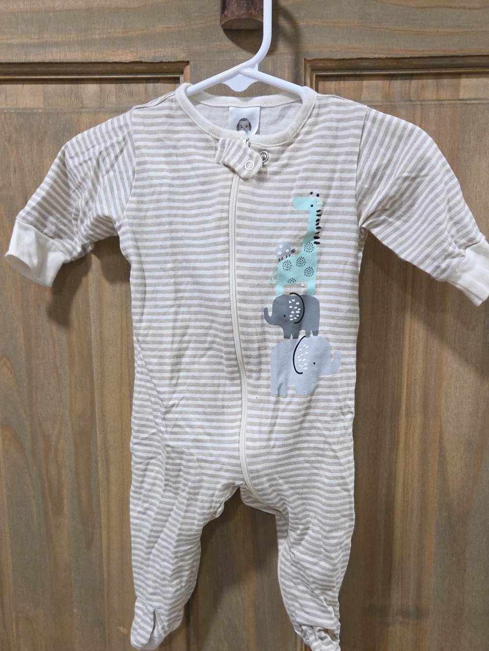 **BUNDLE & SAVE** Gerber Beige & White Striped Footie with Mint and Gray Animals